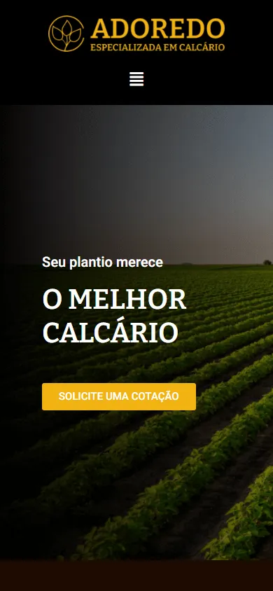 Site da Adoredo no celular, com a logo no topo e o botão “Solicite uma cotação”.